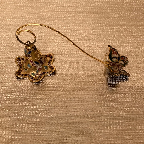 Vintage Miniature Bell Connected to a Butterfly Floral Motif Cloisonné - Picture 1 of 7